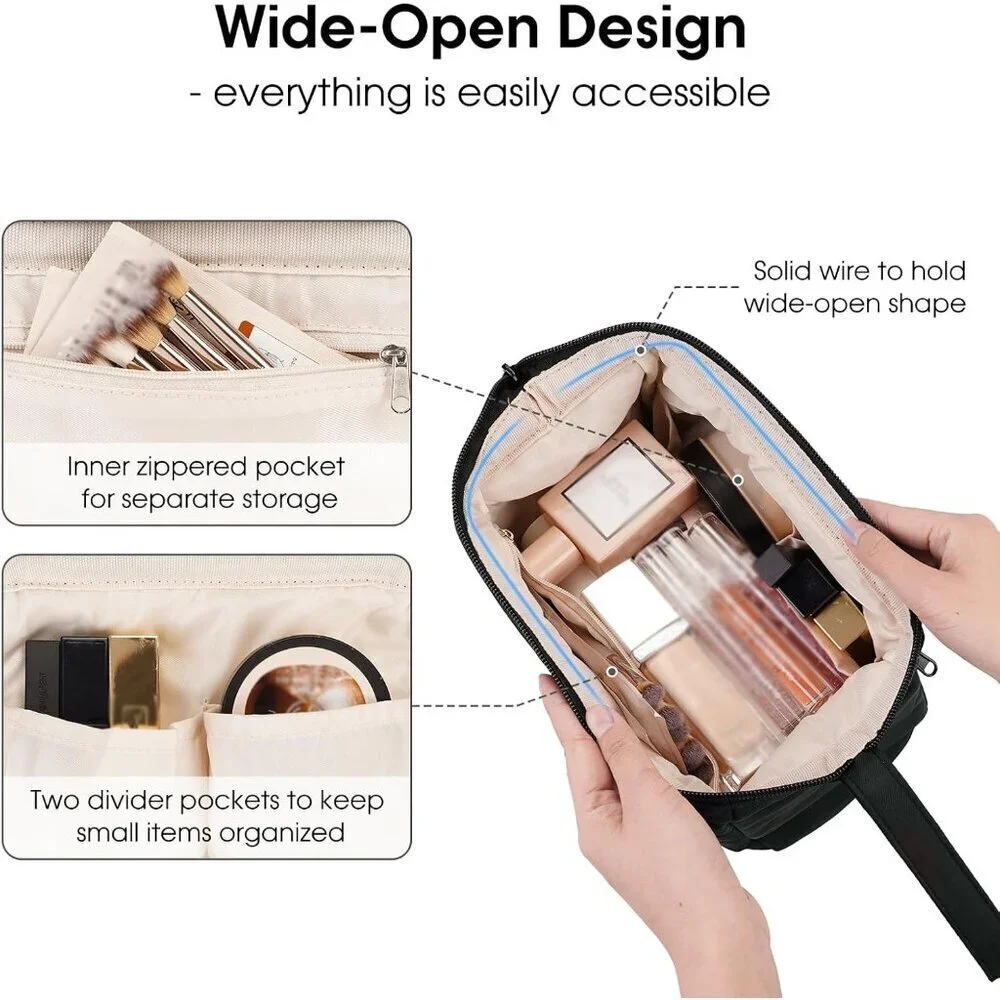 Makeup Bag Women Wide-open Make up Bag Travel Cosmetic Bag Organizer Toiletry Ba